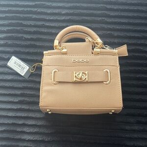 bebe Beige/Tan Mini Top-Handle Satchel with Gold Hardware